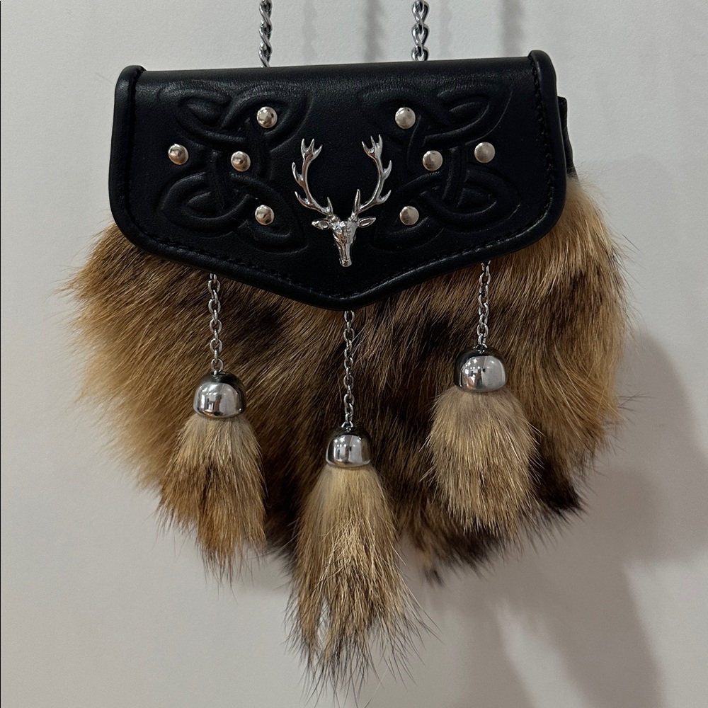 Black and Brown Fur Accent Crossbody Bag - Picture 3 of 7